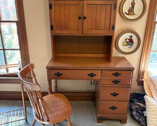Vintage Bassett Desk and Hutch and Chair- $175- 73 inches tall, 40 wide, 17 deep