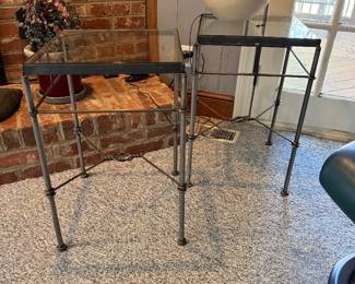 Brutalist Style Metal and Glass End Tables- $175 for the set- 24 inches tall, 15x15