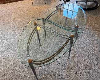 MCM Two Tier Coffee Table with Metal Frame and Glass Top- $250