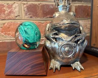 Kerry Glass Paperweight-$20- Pewter Frog Candleholder- $20