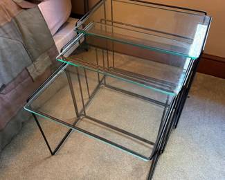 Max Sauze Isocele Model Iron & Glass Nesting Tables- $450- largest table is 23 inches wide, 21 tall, 15 deep