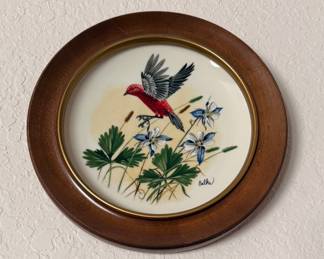 Framed Decorative Plate by Balke - Bird and Columbine
