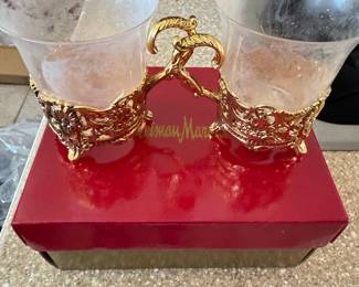 Neiman Marcus Crystal Candle Holders with Gold Tone Stand