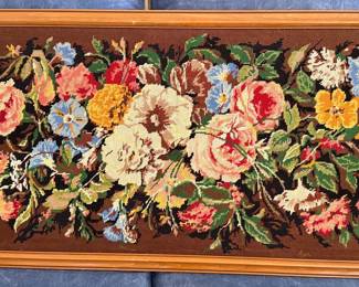 Vintage Floral Needlepoint Tapestry in Wooden Frame