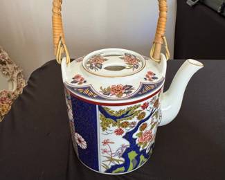 Japanese Style Ceramic Teapot with Wicker Handle
