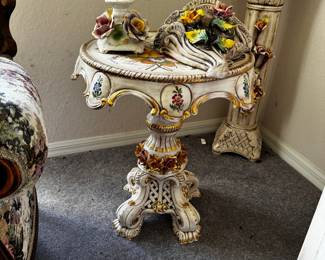 Italian Capodimonte Ceramic Candlestick and Cornucopia Set