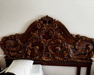 Ornate Carved Wood Headboard - Rococo Style