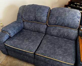 Blue Reclining Sectional Sofa with Wood Accents