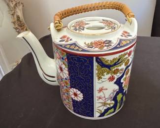 Japanese Style Ceramic Teapot with Wicker Handle