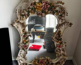 Italian Capodimonte Porcelain Floral Mirror