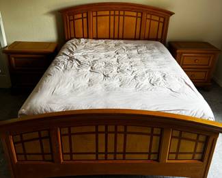 Wooden Bed Frame with Matching Nightstands