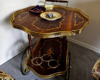 Vintage Italian Sorrento Marquetry Bar Cart