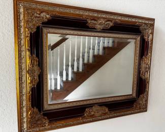 Ornate Gilt and Dark Wood Wall Mirror
