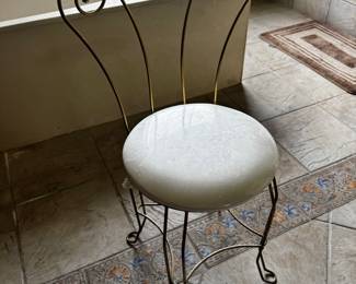 Vintage Wrought Iron Vanity Stool with Swirl Back