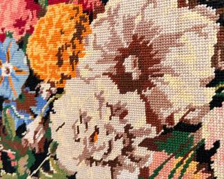 Vintage Floral Needlepoint Tapestry in Wooden Frame