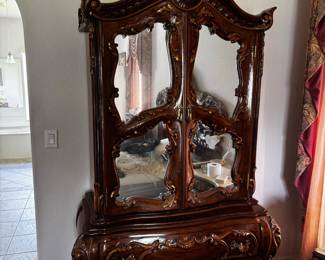 Ornate French Rococo Style Display Cabinet with Mirror Doors