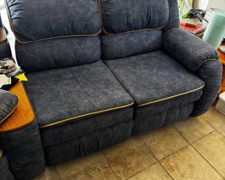 Blue Reclining Sectional Sofa with Wood Accents