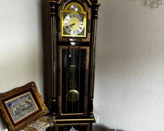 Black Chinoiserie Grandfather Clock with Gold Accents