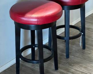 Pair of 24" Leather Swivel Bar Stools