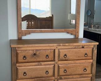 Rustic Wood Southwest Dresser & Mirror 56"W x 21"D x 36"H; Mirror adds 42" in height