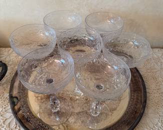 Etched floral patterned Antique Champagne glasses