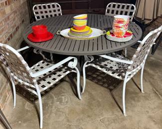 Large Circular Aluminum Patio and four chairs all sold  seperately