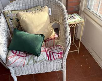 Wicker chair and pillows