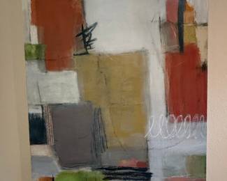 Abstract Mixed Media Painting with Asian Calligraphy Signature