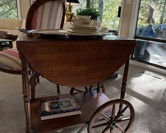 Vintage Paalman Furniture Co. Drop Handle Wooden Tea Cart with Drop Leaf Sides