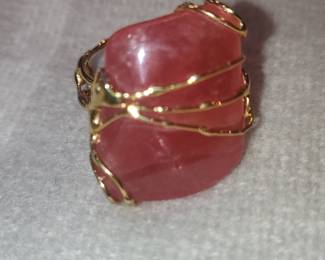 Wire-Wrapped Rhodochrosite Ring