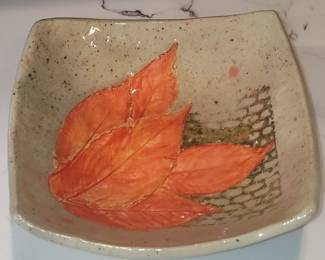 Hand-Painted Ceramic Square Dish with Maple Leaves