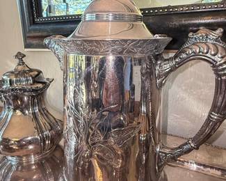 Victorian Silver-Plated Coffee Pot or Ewer with Floral Motif