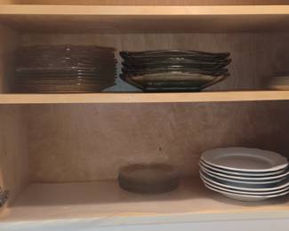Assorted Glass and Ceramic Plates with Wavy Texture and Scalloped Edge