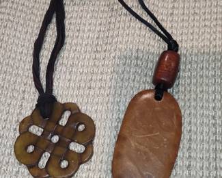 Carved Jade-like Knot Pendant and Carnelian Pendant Necklaces