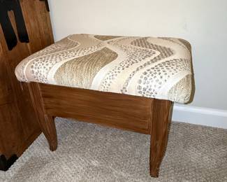 Vintage Wooden Storage Footstool/Ottoman with Upholstered Seat