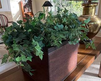 Faux English Ivy Plant in Dark Wood Cube Planter