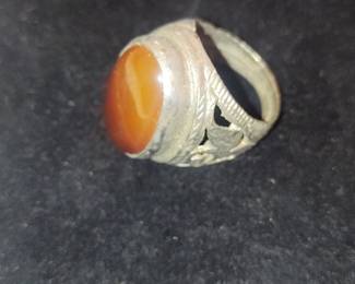 Vintage Yemeni Aqeeq Sterling Silver Ring