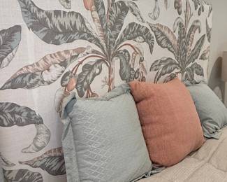 Upholstered Headboard with Tropical Botanical Print