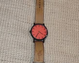 LOKI Watch with Red Dial and Brown Leather Strap