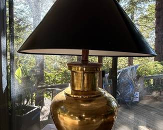 Vintage Brass Urn Table Lamp with Black Shade - Chapman Style
