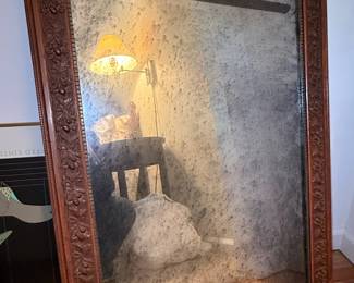 Antique Carved Walnut Mirror with Mercury Glass