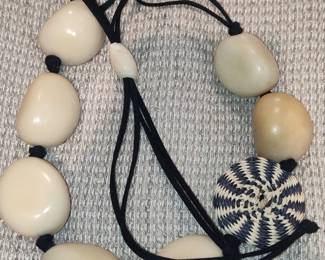Tagua Nut and Woven Pendant Necklace