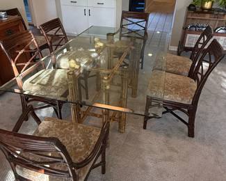 McGuire Chinese Chippendale Style Rattan Dining Set