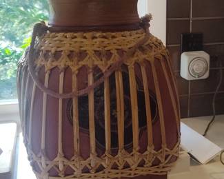 Vintage Thai Bamboo Rice Box Lamp