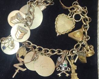 Vintage Gold-Plated Charm Bracelet with Assorted Charms