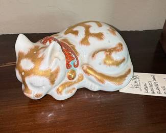 Kutani Porcelain Sleeping Cat Figurine