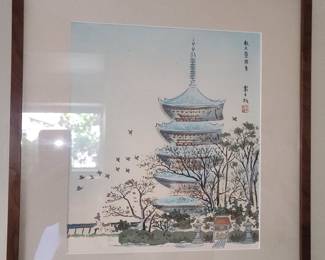 Japanese Pagoda Watercolor Painting by Nisaburo Ito