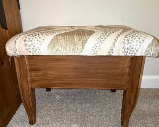 Vintage Wooden Storage Footstool/Ottoman with Upholstered Seat