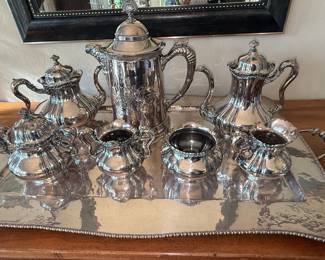 Wallace "Baroque" Silver-Plated Tea Set with Tray