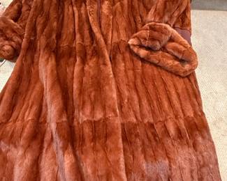 Women's Brown Mink Fur Coat with Shawl Collar and Wide Cuffs